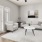 a living room with a fan