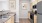 a kitchen with a wood floor